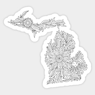 Michigan Flowers State Map, Michigan State Art Sticker